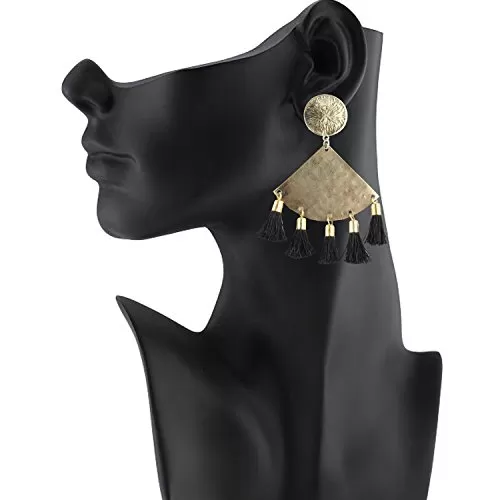 Non-precious Metal Oxidized Gold Tassel Earrings for Women & Girls Black, 2 image
