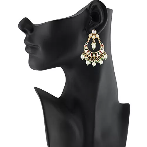 Stylish Traditional Pearl Kundan Chandbalis Earrings For Women & Girls, 2 image