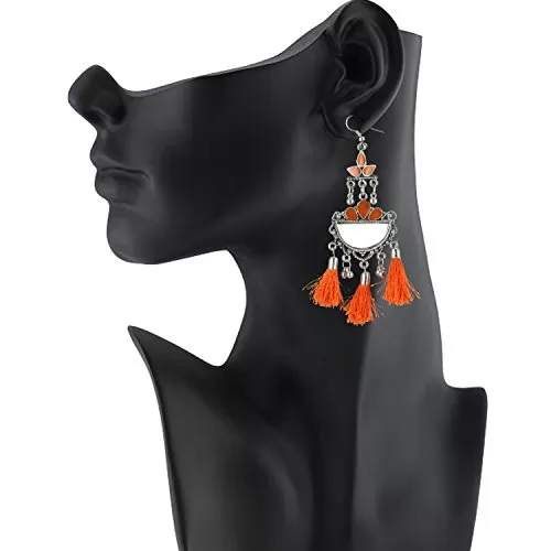 Designer German Orange Afgani Silver Oxidised Earrings for Women, 2 image