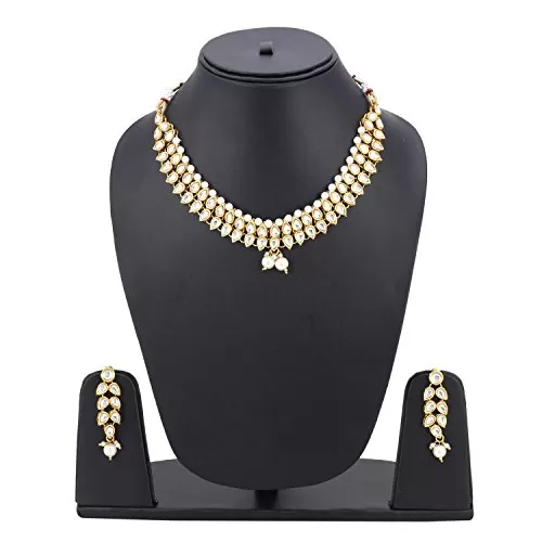 Golden Kundan Jewellery Set With Earrings For Women / Girls, 2 image