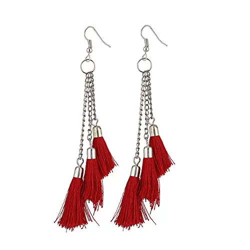 Metal Hanging Earrings for Women Red, 2 image