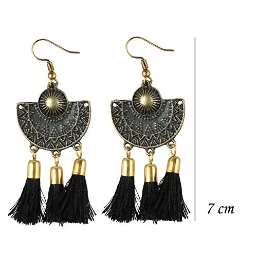 Metal Oxidized Gold Earrings for Women & Girls Black, 3 image