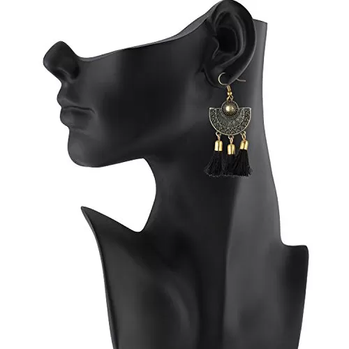Metal Oxidized Gold Earrings for Women & Girls Black, 2 image
