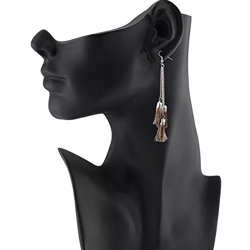 Stylish Silver Chain Multi Colour Tassel Earrings for Women, 2 image