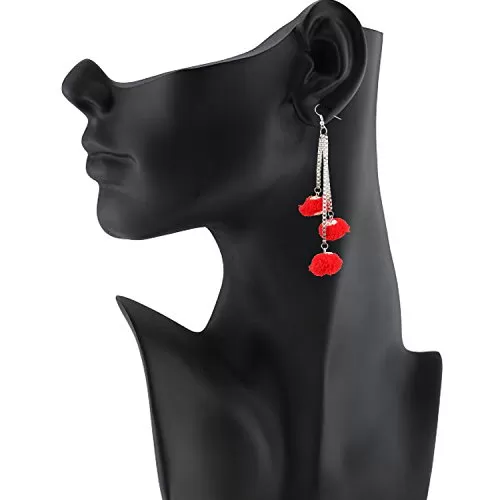 Fashion Lightweight Hook Dangler Hanging Red Pompom Earrings, 2 image