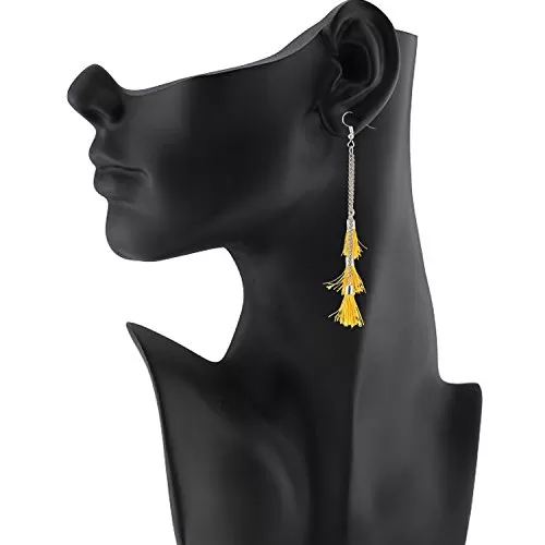 Oxidized Silver Dangler Earrings for Women & Girls Yellow, 2 image