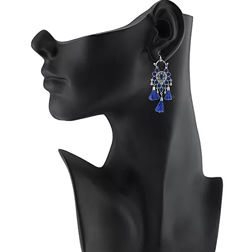 Designer Silver Oxidized Blue Afgani Earrings for Women and Girls, 2 image
