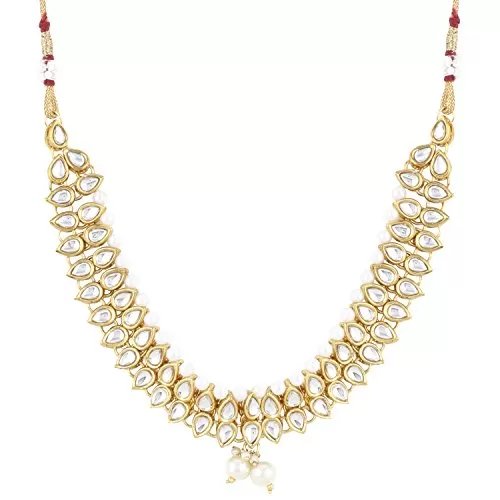 Golden Kundan Jewellery Set With Earrings For Women / Girls, 3 image