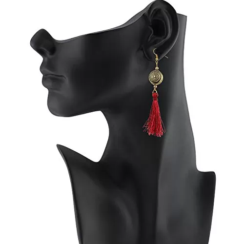 Fashion Lightweight Hook Dangler Hanging Maroon Tassels Beads Earrings, 2 image