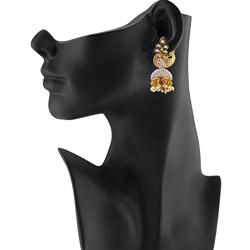 Stylish High Quality Traditional Pearl Kundan Jhumki Earrings For Women & Girls, 2 image