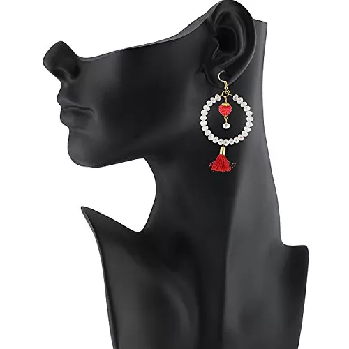 Designer Red Tassel Crystal Beads Earrings for Women and Girls, 2 image