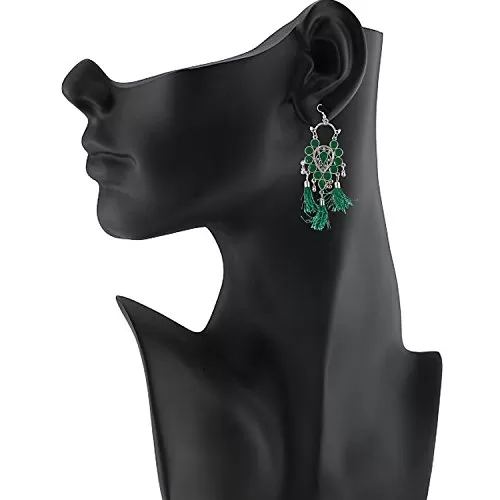 Designer Green Afgani Silver Oxidized Earrings for Wome, 2 image