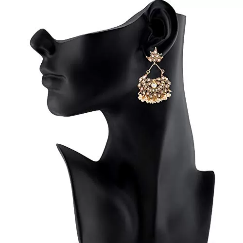 Stylish High Quality Traditional Kundan Chandbalis Earrings For Women & Girls, 3 image