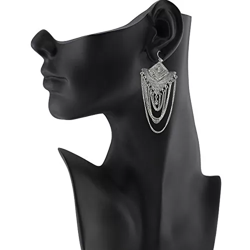 Stylish Drop Chain Oxidized Silver Earrings for Women, 2 image