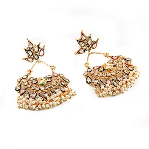 Stylish High Quality Traditional Kundan Chandbalis Earrings For Women & Girls, 2 image