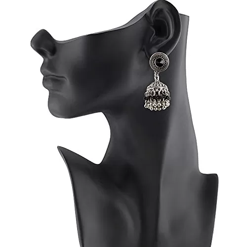Oxidized Black Silver Plated Jhumki Earrings for Girls, 2 image