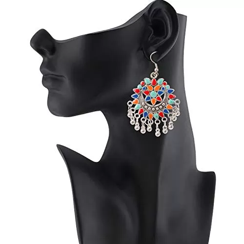 Designer Chandbali Afgani Meena Silver Earrings for women, 2 image