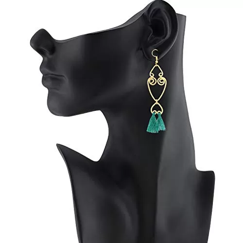 Designer Oxidized Golden Green Tassel Earrings for Women and Girls, 2 image