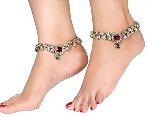 Beautiful Traditional Gold Plated Kundan Studded Anklets, 2 image