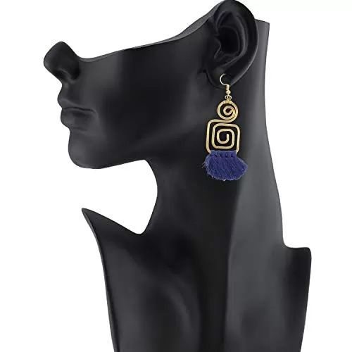 Stylish Matt Golden Blue Tassel Light Weight Earrings for Women and Girls, 2 image