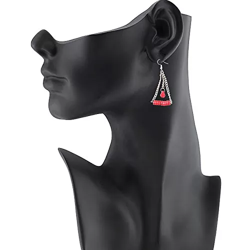 Stylish Red Beads Silver Chain Designer Earrings for Girls & Women, 2 image