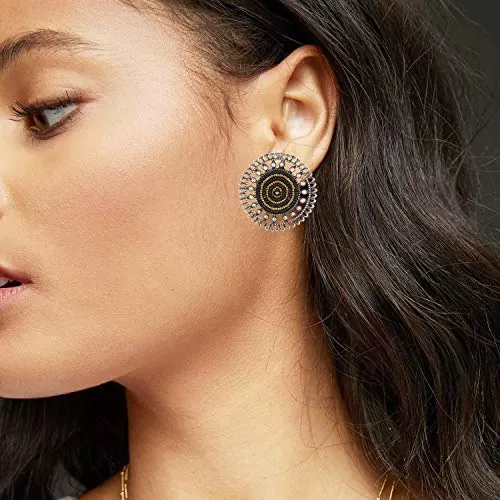 Stylish Black Embroidery Elegant oxidised Stud Earrings for Women and Girls, 2 image