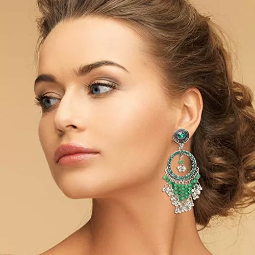 Afgani German Silver Oxidized Fashion Jewellery Fancy Party Wear Earrings, 2 image