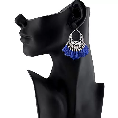 Stylish Blue Tassels Light Weight Earrings for Women and Girls, 3 image