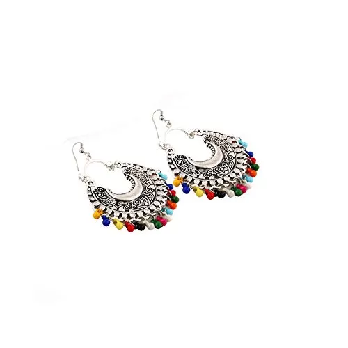 Designer Silver Oxidised High Classy Luxury Hot Selling Double Decker Afghani Earrings for Women and Girls, 2 image