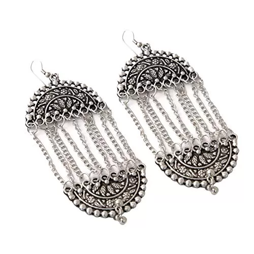 Silver Fashion Stylish Oxidised Afghani Tribal Fancy Party Wear Earrings for Women, 2 image