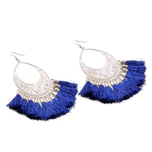 Stylish Blue Tassels Light Weight Earrings for Women and Girls, 2 image