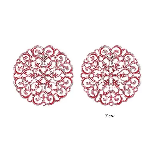 Indian Traditional Antique Tribal Jewellery Oxidised Pink and Silver Stud Earrings for Women, 3 image