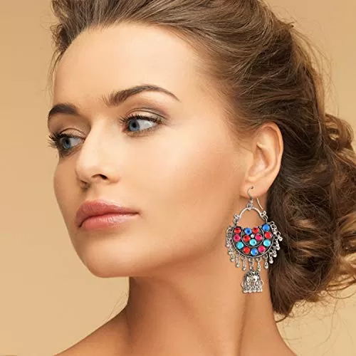 Afgani Chand German Silver Oxidized Fashion Jewellery Fancy Party Wear Earrings, 2 image