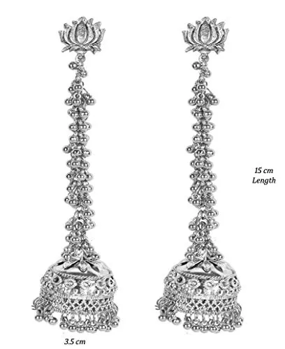 Indian Traditional Antique Tribal Jewellery Oxidised Silver Jhumki Earrings Jewellery for Women Girls, 3 image