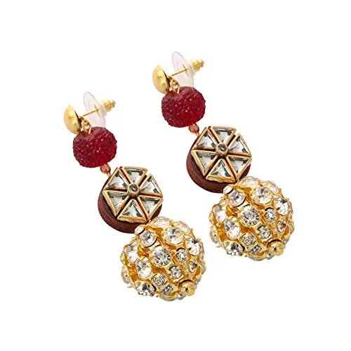 Stylish Golden Maroon Crystal Fashion Earrings for women, 2 image