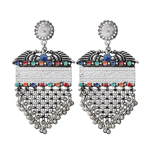 Beads Base Metal Earrings for Women & Girls Silver, 2 image
