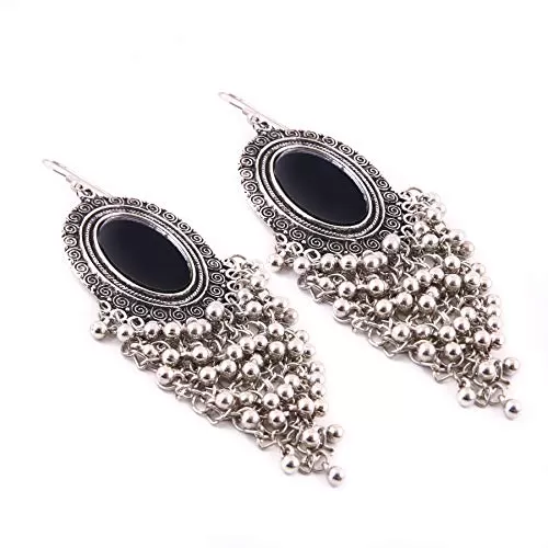 Stylish Mirror Afghani Style Silver Earrings for Girls, 2 image