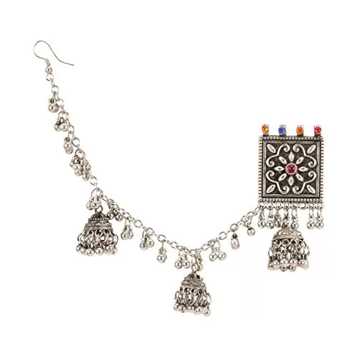 Non-Precious Metal Stylish Jewellery Afghani Tribal Jhumka Earrings for Women (Multicolour), 2 image