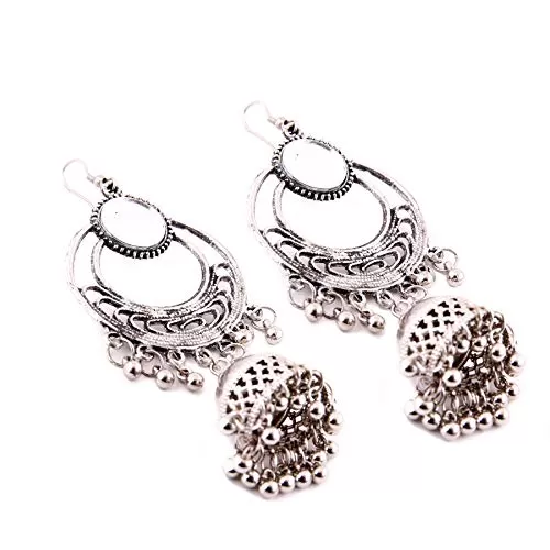 Fashion Stylish Oxidised Afghani Tribal Fancy Party Wear Earrings for Girls and Women (Silver), 2 image