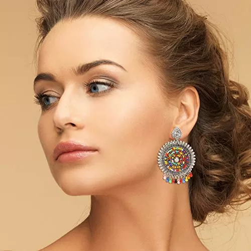 German Silver Oxidized Non-Precious Metal Afghani Chand Earrings for Women, 2 image
