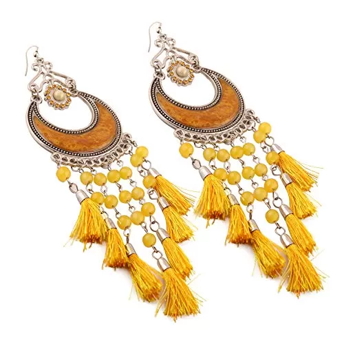 Fashion Stylish Oxidized Silver Yellow Tassels Earrings for Women, 2 image