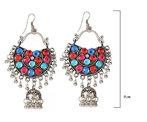 Afgani Chand German Silver Oxidized Fashion Jewellery Fancy Party Wear Earrings, 3 image