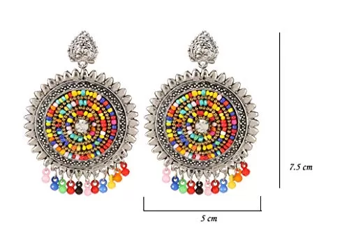 German Silver Oxidized Non-Precious Metal Afghani Chand Earrings for Women, 3 image