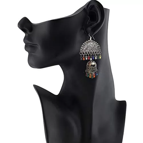 Designer Multi Colour Beads Silver Jhumki Earrings for Women, 2 image