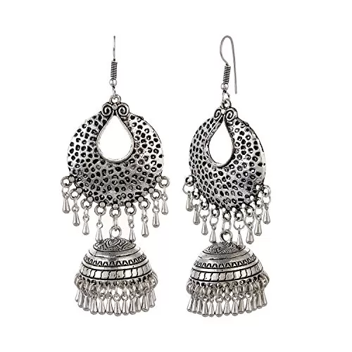 Stylish High Quality German Silver Oxidized Jhumki Earrings For Women and Girls, 2 image