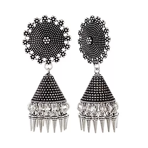 Oxidised Silver Plated handmade Jhumki Earrings For Women, 2 image