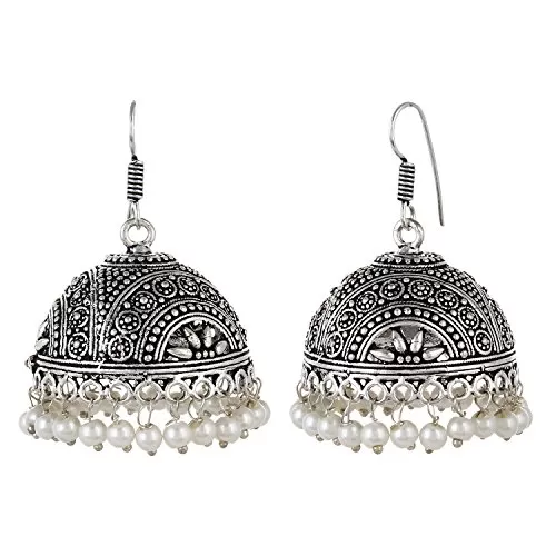 High Quality German Silver Oxidized Jhumki Earrings For Women and Girls, 2 image