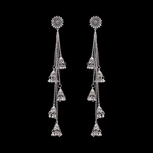 Bollywood celebrity Anushka inspired big traditional German Silver Oxidised Earrings for women and girls, 2 image