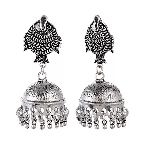 Stylish High Quality Fish Style Silver Jhumki for Women and Girls, 2 image