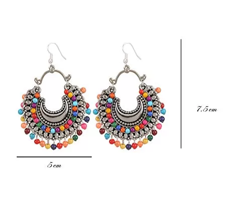 Stylish Multi Colour Beads Oxidized Silver Earrings for Girls, 3 image